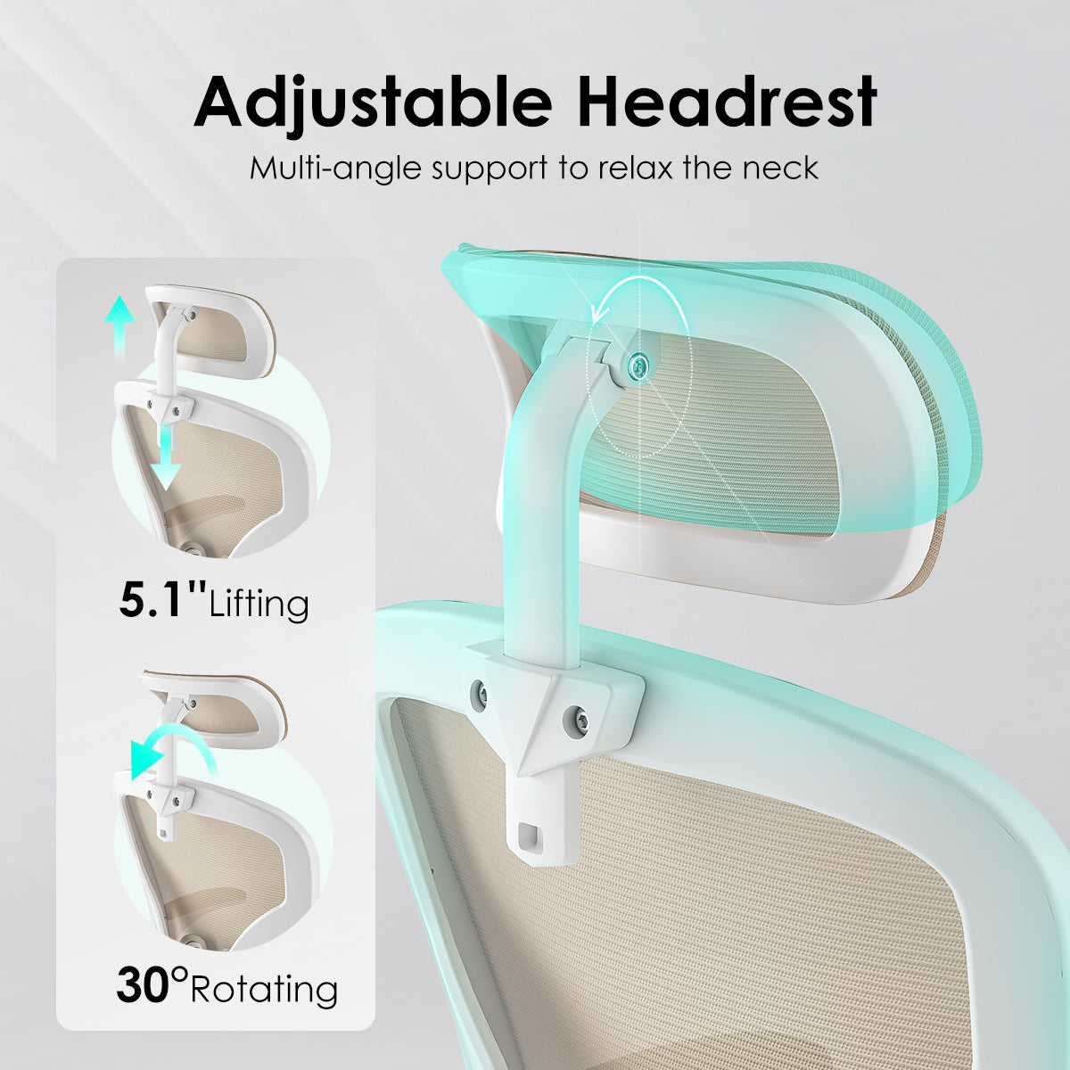 Ergonomic Office Chair, Home Office Desk Chair with Headrest, High Back Computer Chair with Armrests and Adjustable Lumbar Support for Home Office Study Room,White & Khaki