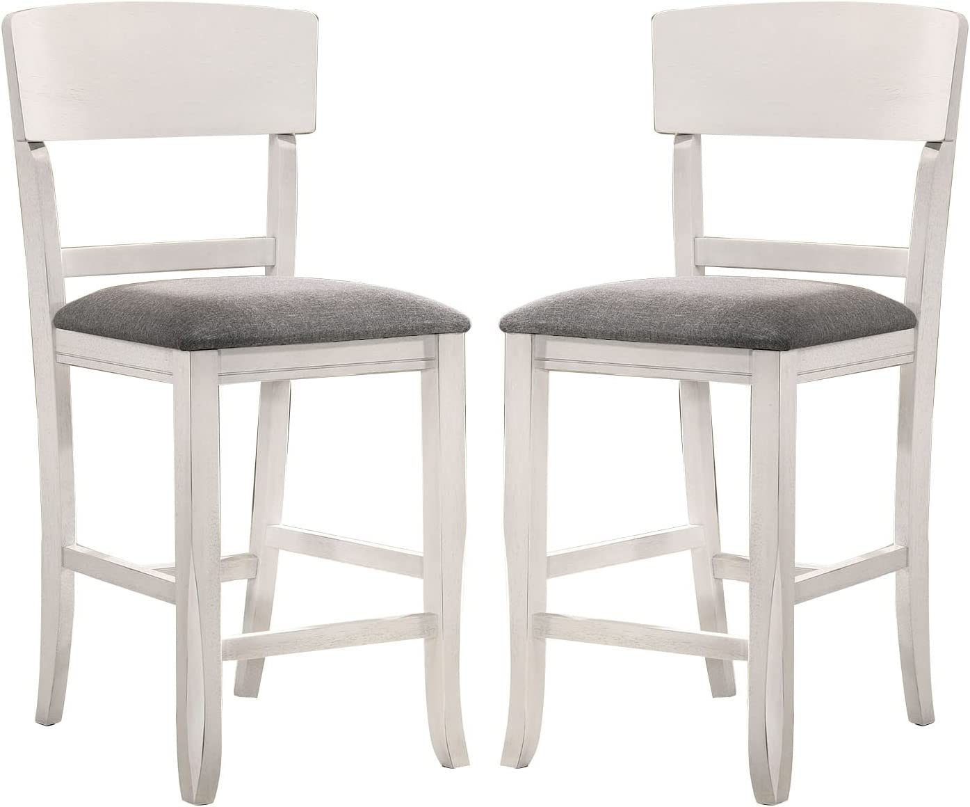 Contemporary Dining Room Counter Height Chairs Set of 2 Chairs only White Solid wood Gray Padded Fabric Seat