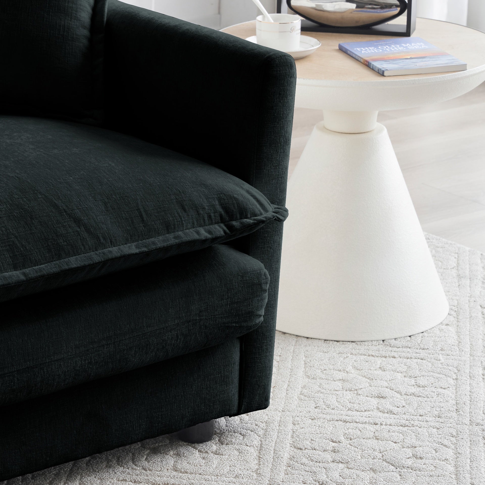 Chenille Fabric Ottomans Footrest to Combine with 2 Seater Sofa, 3 Seater Sofa and 4 Seater Sofa, Black Chenille