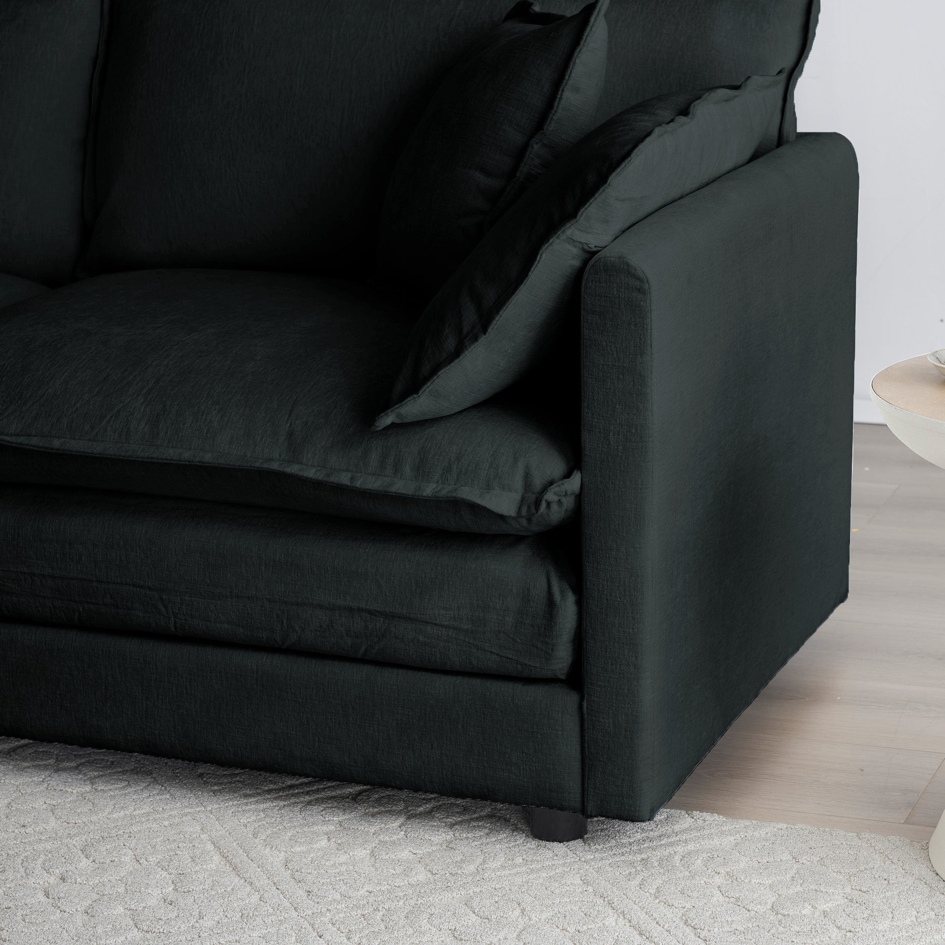 Chenille Fabric Ottomans Footrest to Combine with 2 Seater Sofa, 3 Seater Sofa and 4 Seater Sofa, Black Chenille