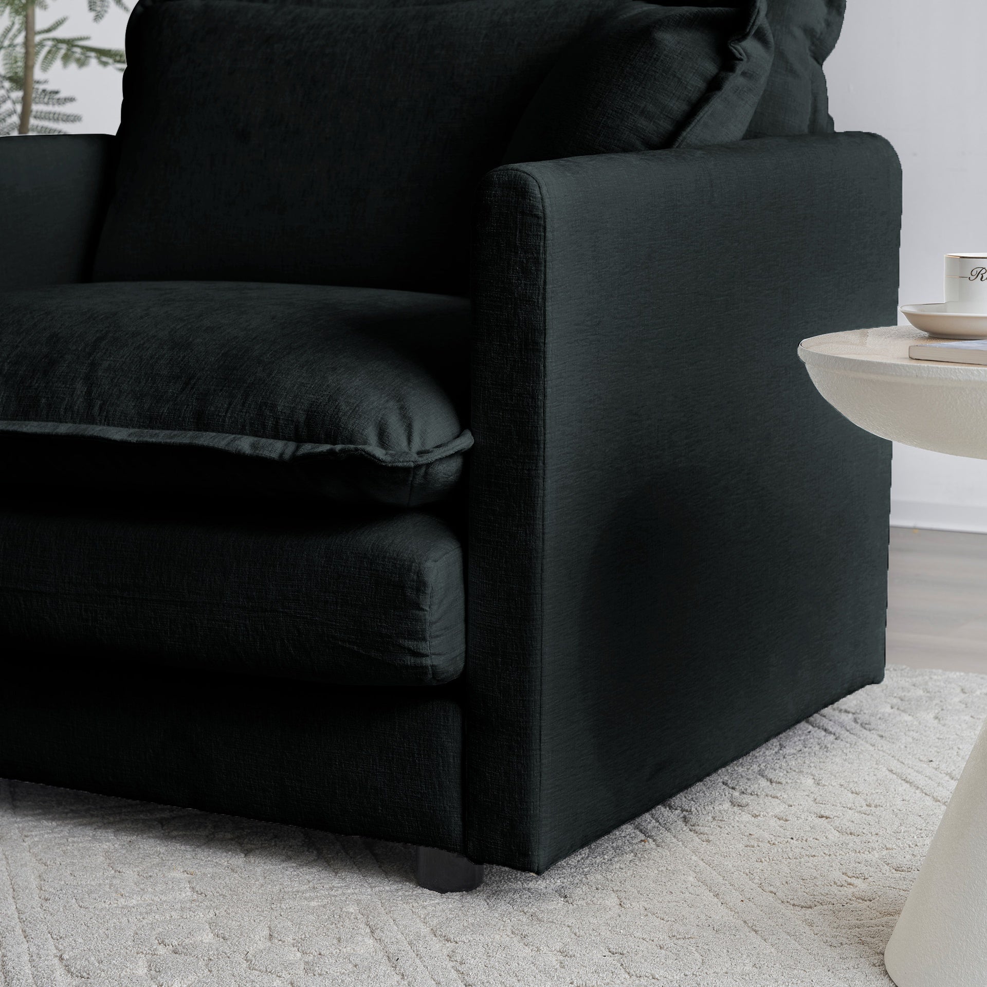 Chenille Fabric Ottomans Footrest to Combine with 2 Seater Sofa, 3 Seater Sofa and 4 Seater Sofa, Black Chenille