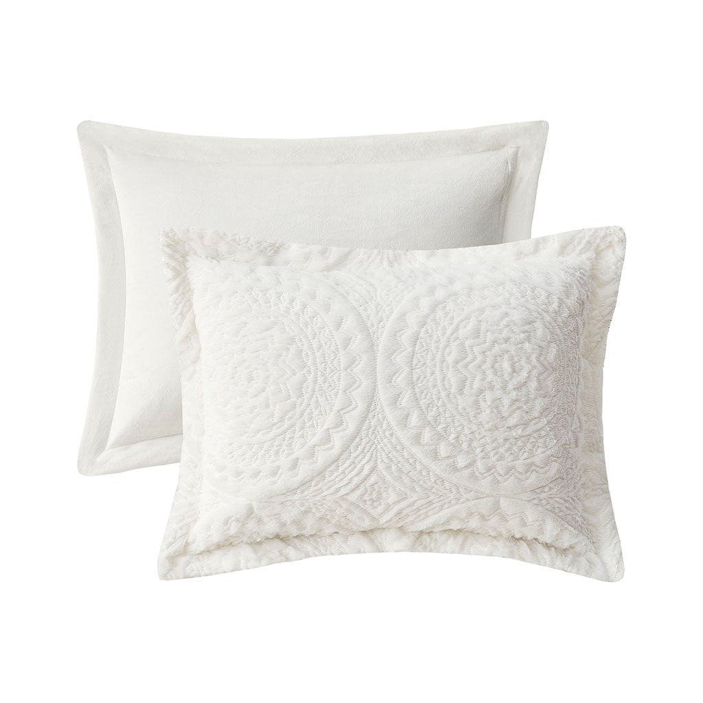 Twin Embroidered Medallion Faux Fur Ultra Plush Comforter Mini Set