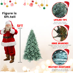 6FT Blue-Green Tint PE/PVC Christmas Tree – 1390 Tips, Hinged Branch Design, Full Natural Look, Stable Metal Stand, Easy to Assemble Holiday Decoration