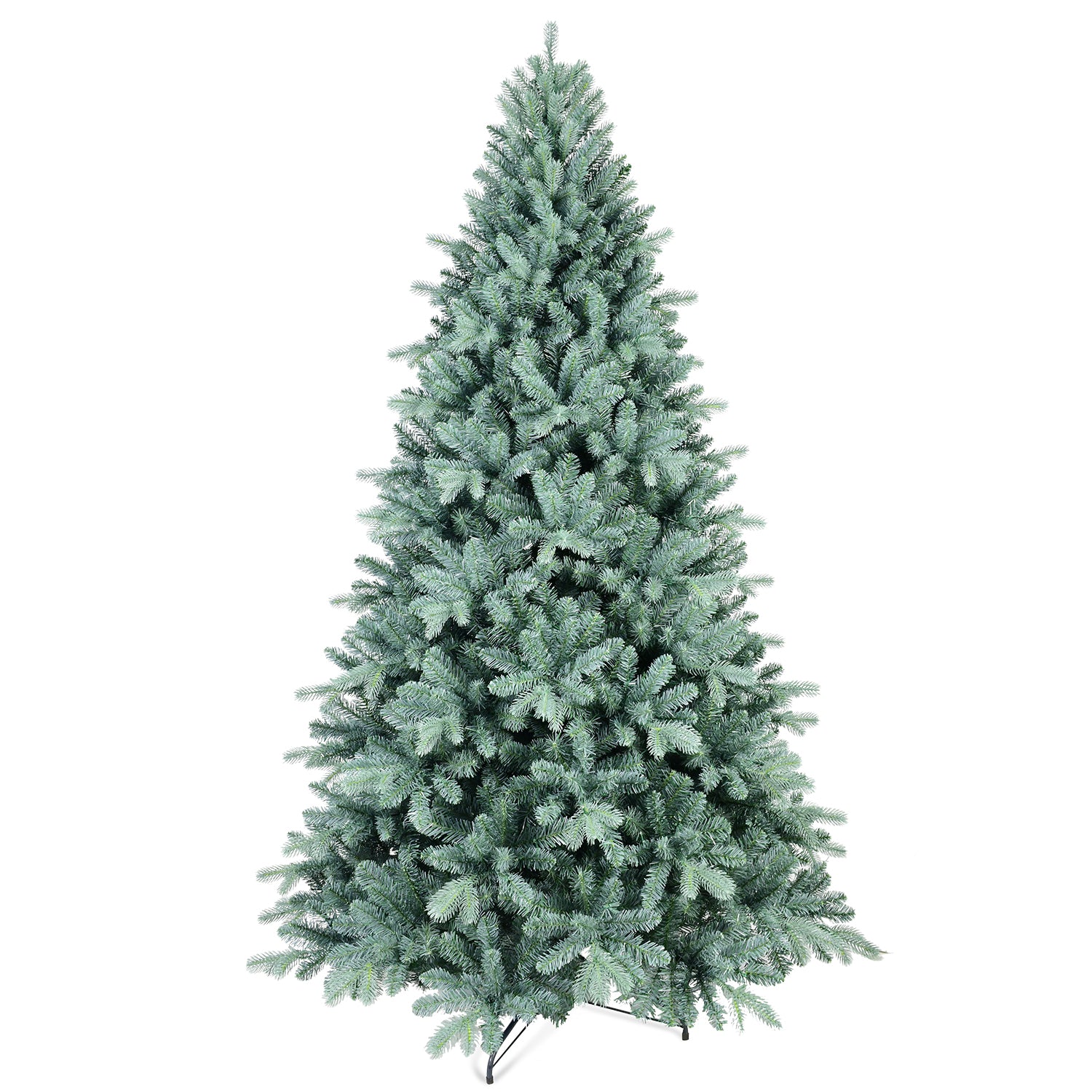 6FT Blue-Green Tint PE/PVC Christmas Tree – 1390 Tips, Hinged Branch Design, Full Natural Look, Stable Metal Stand, Easy to Assemble Holiday Decoration