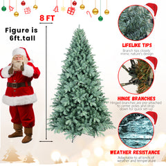 6FT Blue-Green Tint PE/PVC Christmas Tree – 1390 Tips, Hinged Branch Design, Full Natural Look, Stable Metal Stand, Easy to Assemble Holiday Decoration