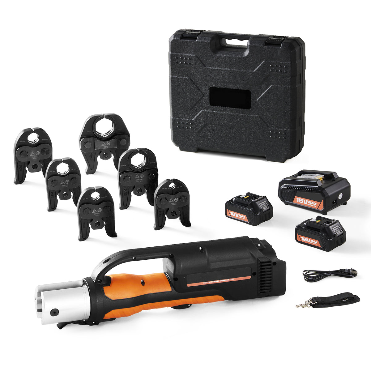 Pro Press Tool, 18V Electric Pipe Crimping Tool for 1/2" to 2" Copper Pipes, Press Tool Kit with 6 Pro Press Jaws, 2pcs 4AH Battery, Fast Charger & Carrying Case