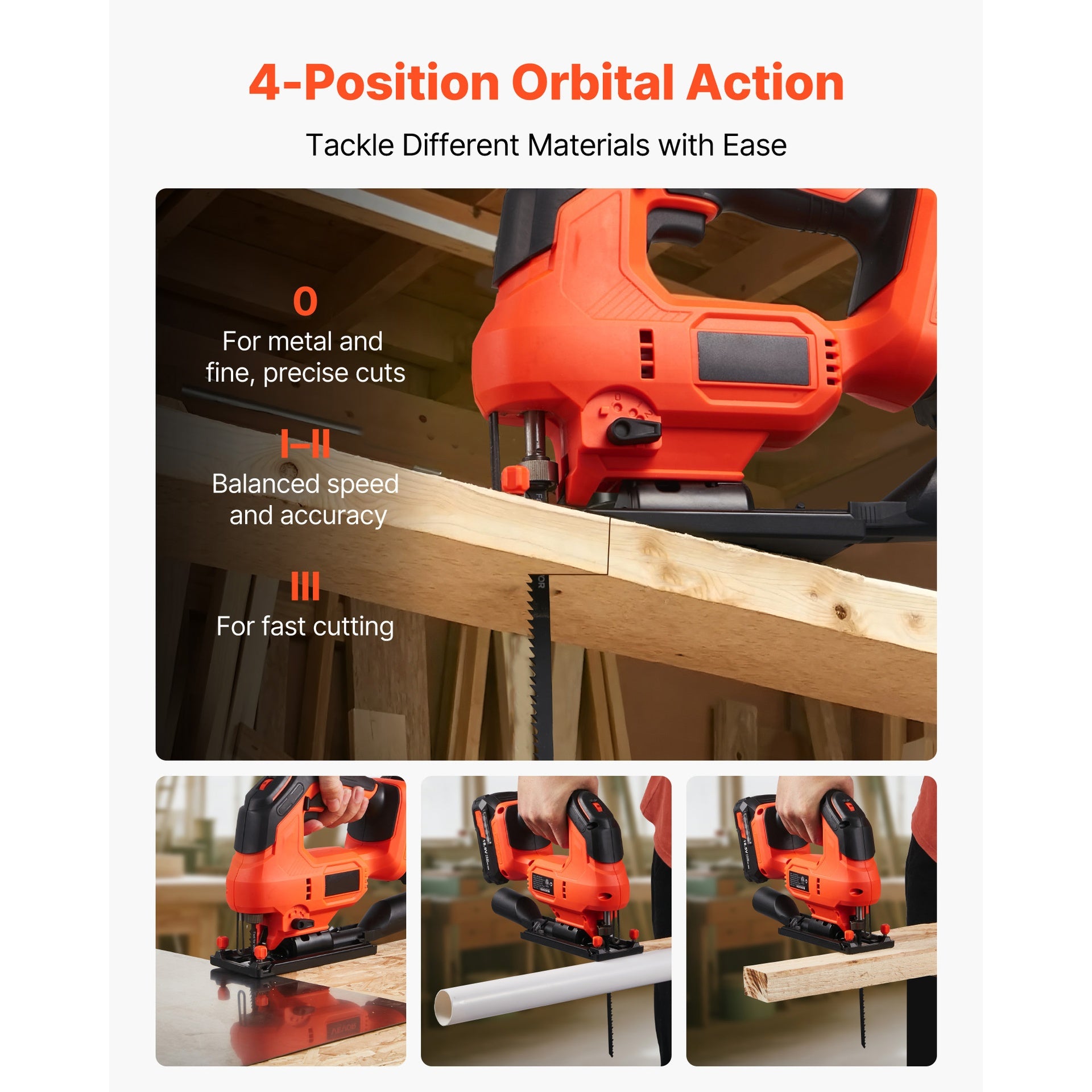 Cordless Jig Saw, 20 V Brushless Motor, 3500 SPM Blade Speed, Cordless Jigsaw with 6 pcs Blades, LED Light, 6 Variable Speed, 0- 45° Bevel Cuts, 4 Orbital Settings, for Wood and Metal Cutting