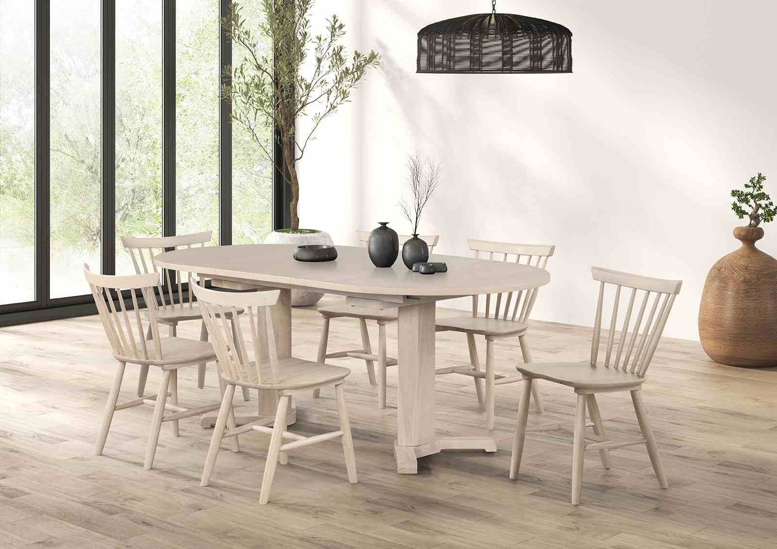 2pc Dining Chair Spindle Back Molded Seat Mid-Century White Oak Dining Furniture