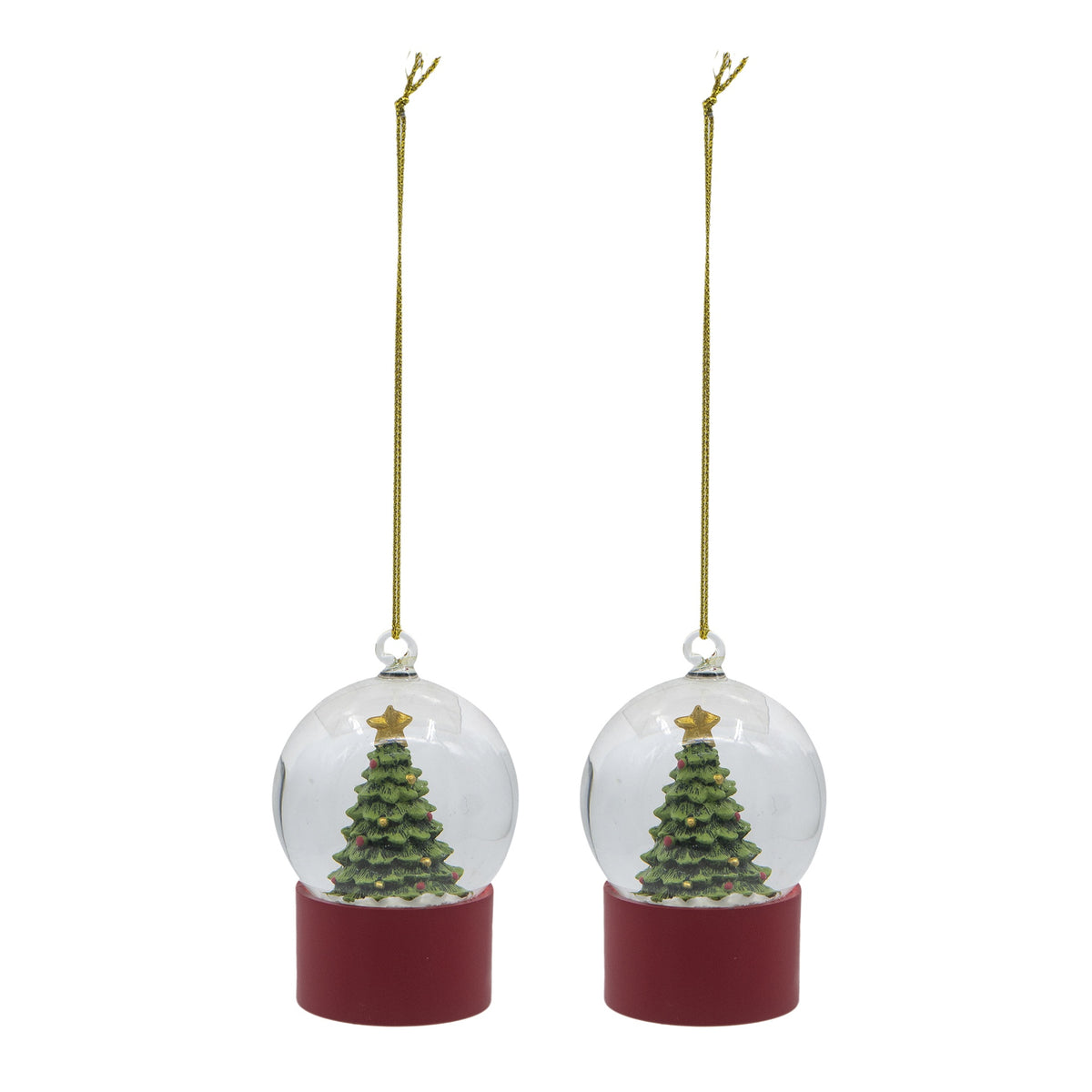 1.8x1.8x2.8"H Resin/Glass Water Globe W/Tree Red Base, 2 Pack