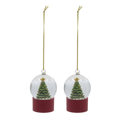 1.8x1.8x2.8"H Resin/Glass Water Globe W/Tree Red Base, 2 Pack