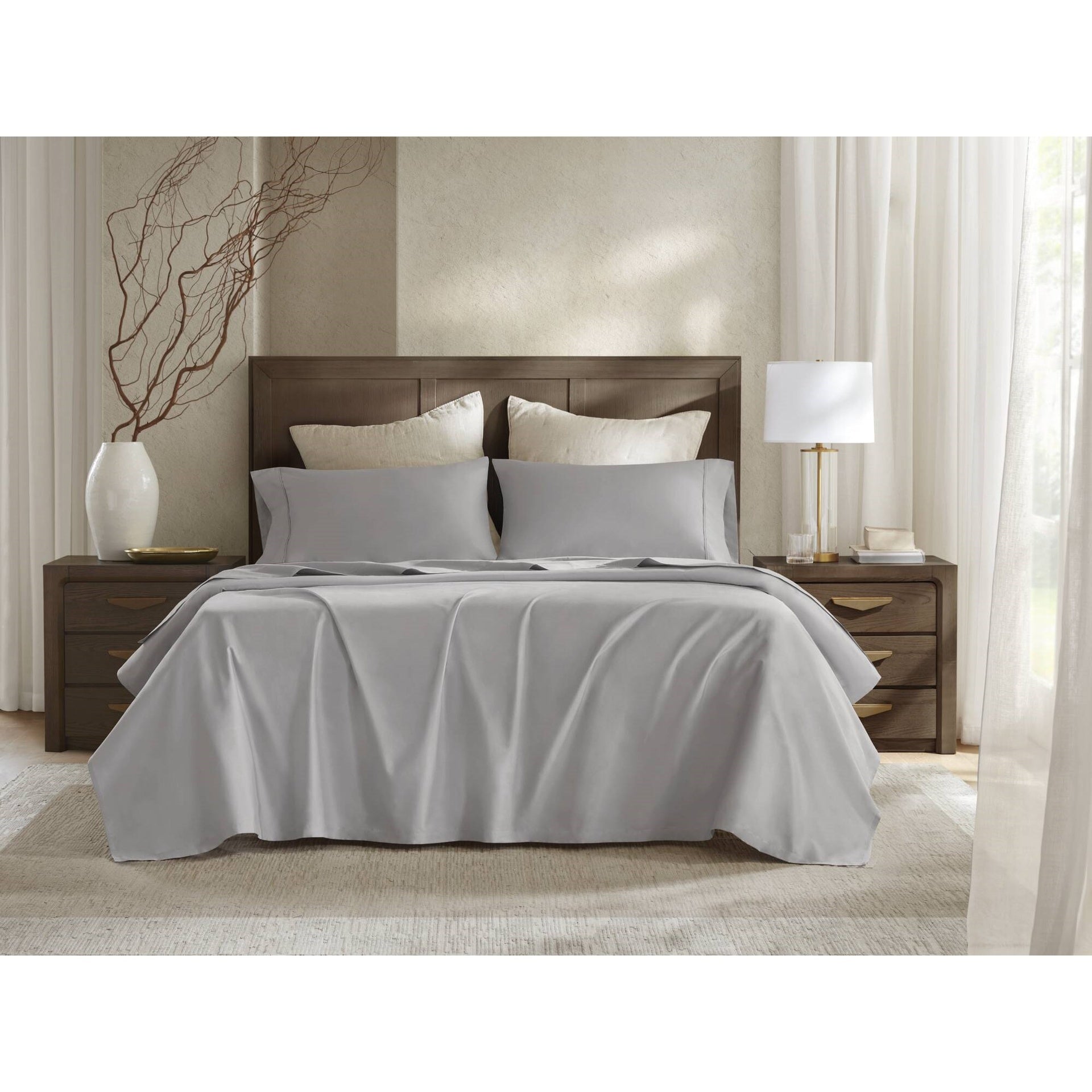 4 Pieces King Sateen Sheet Set,Gray