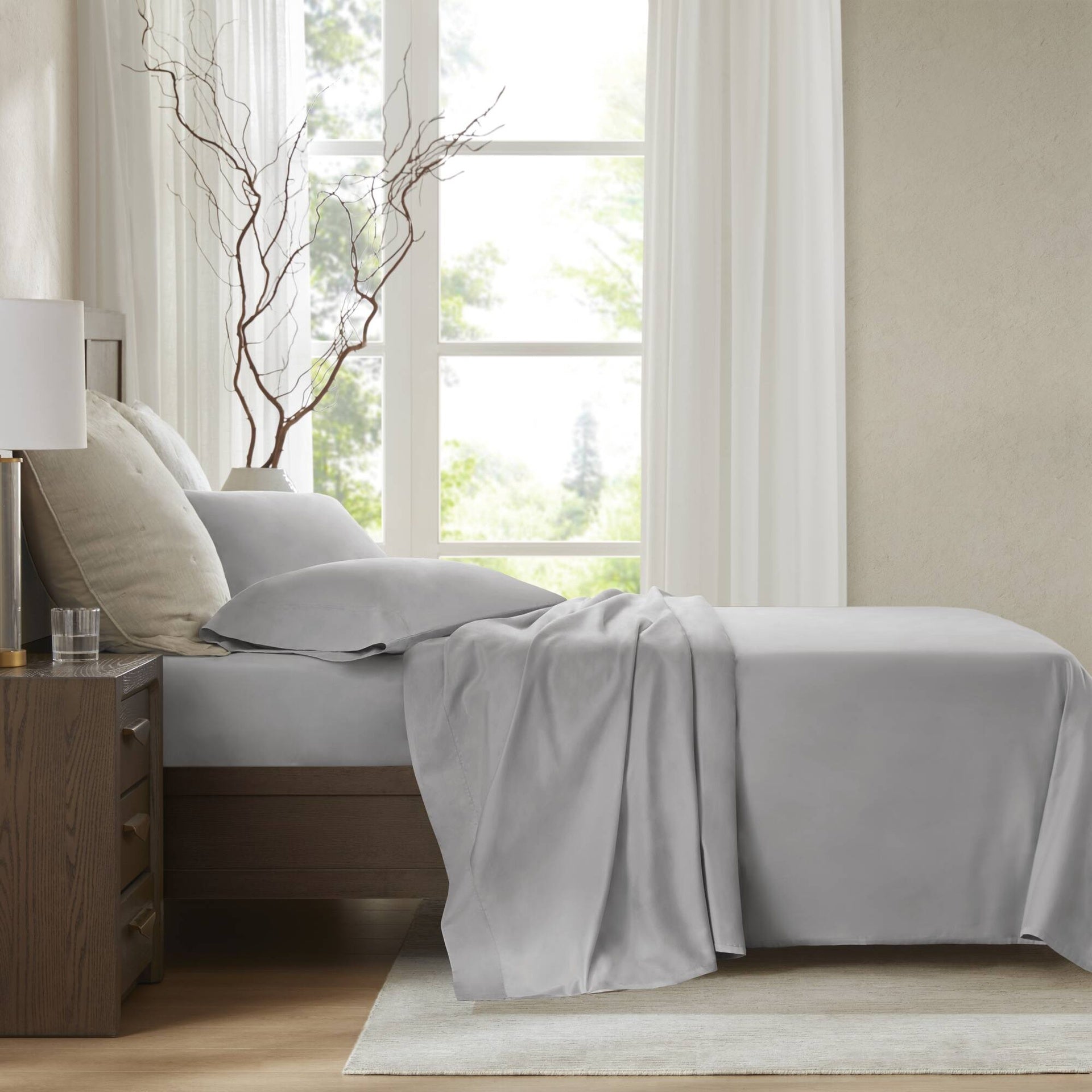 4 Pieces King Sateen Sheet Set,Gray