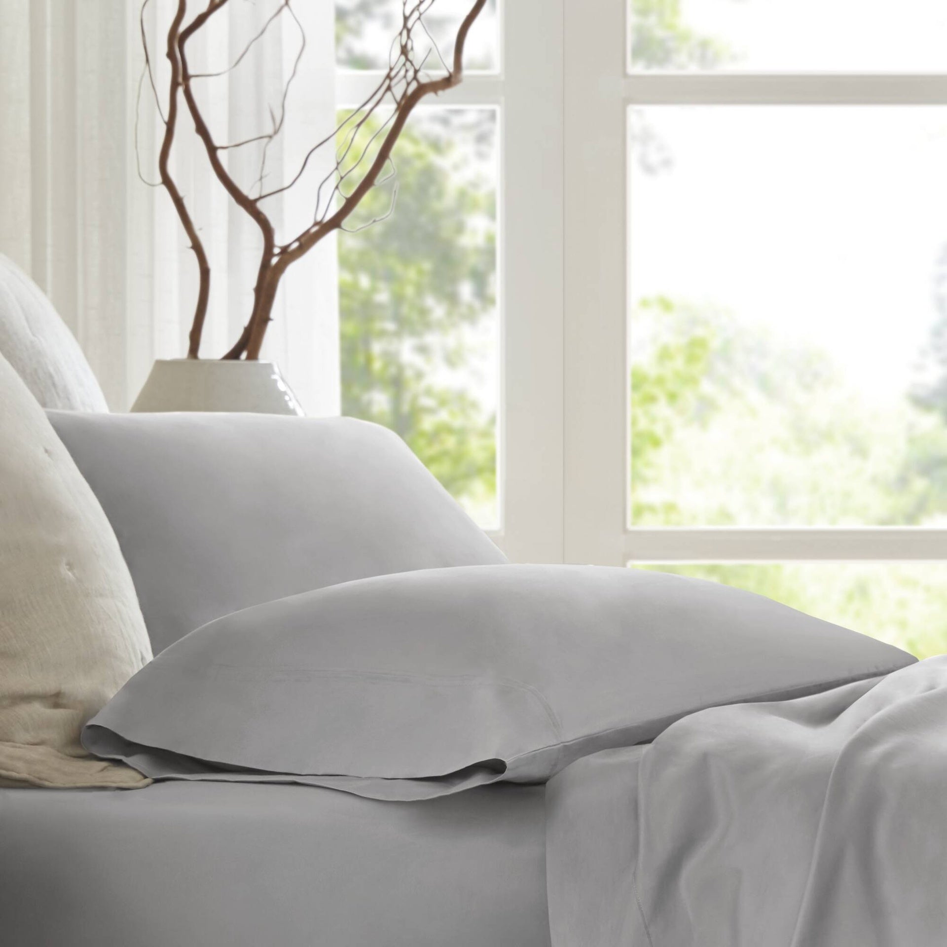 4 Pieces King Sateen Sheet Set,Gray