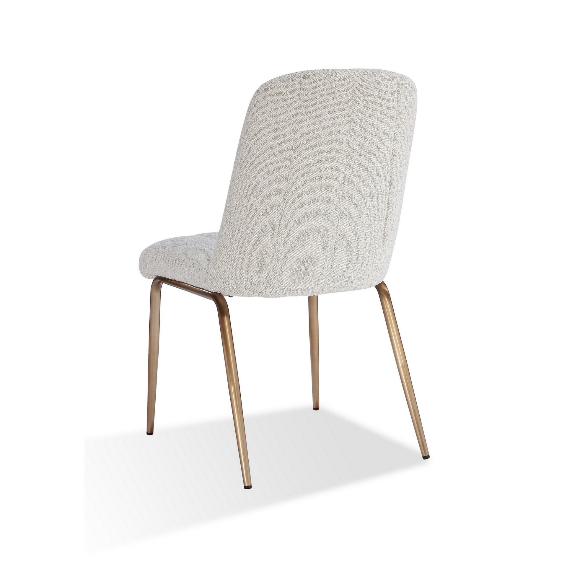 Rise 19 Inch Dining Chairs, Soft Boucle Upholstery, Set of 2, White, Bronze