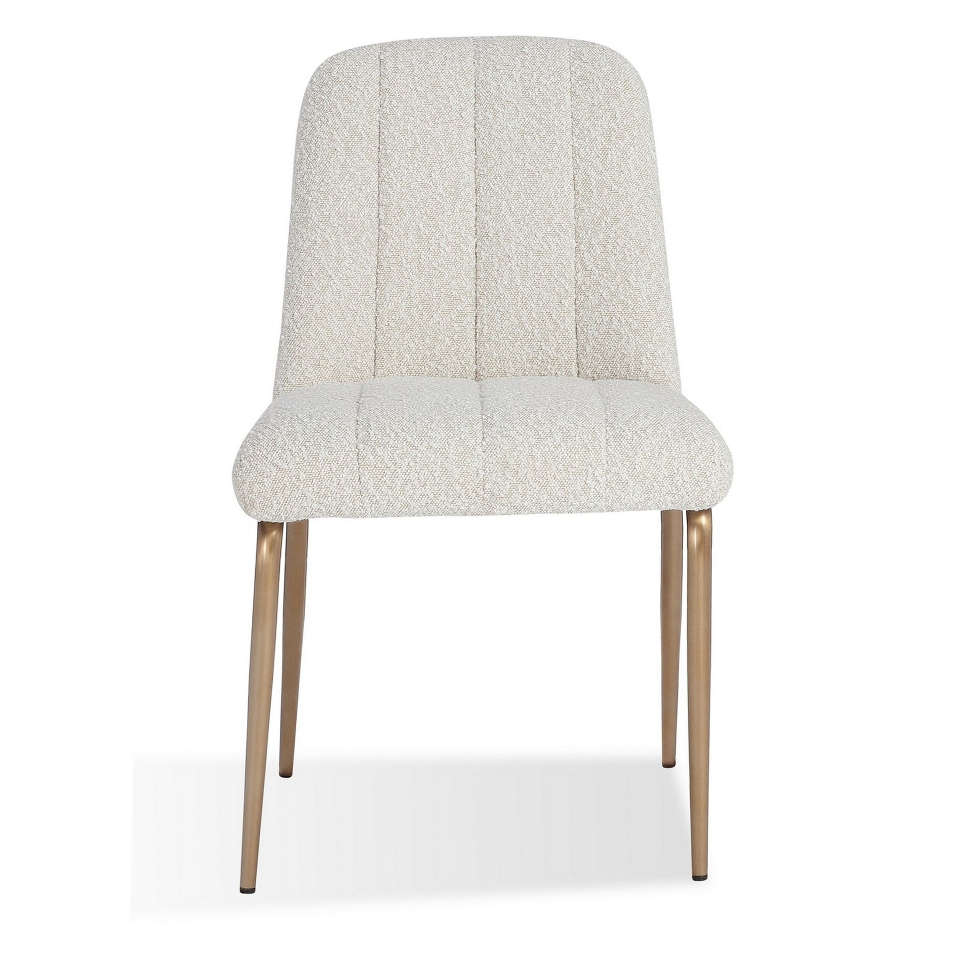 Rise 19 Inch Dining Chairs, Soft Boucle Upholstery, Set of 2, White, Bronze
