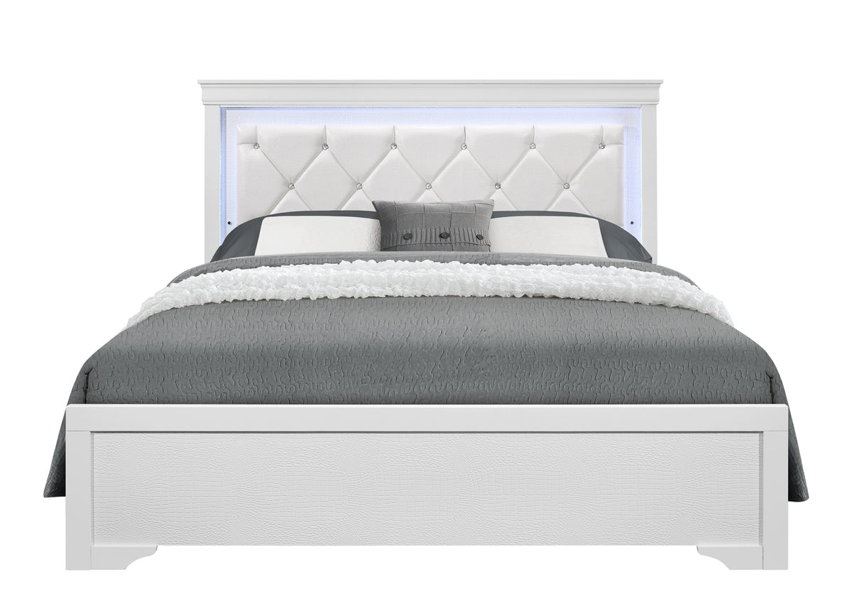 SHAKER  WHITE QUEEN BED WITH LED