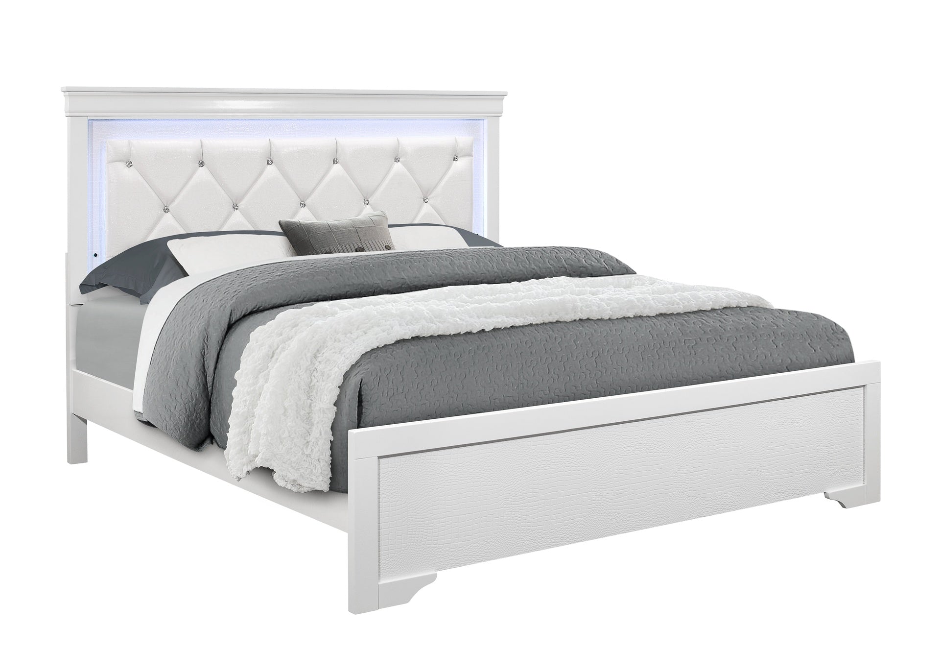 SHAKER  WHITE QUEEN BED WITH LED