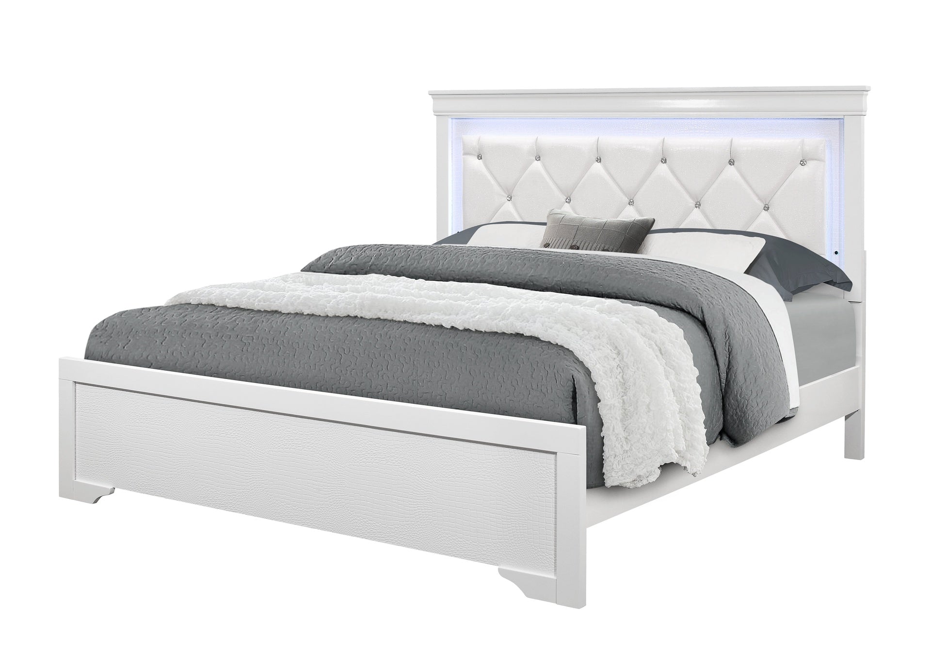 SHAKER  WHITE QUEEN BED WITH LED