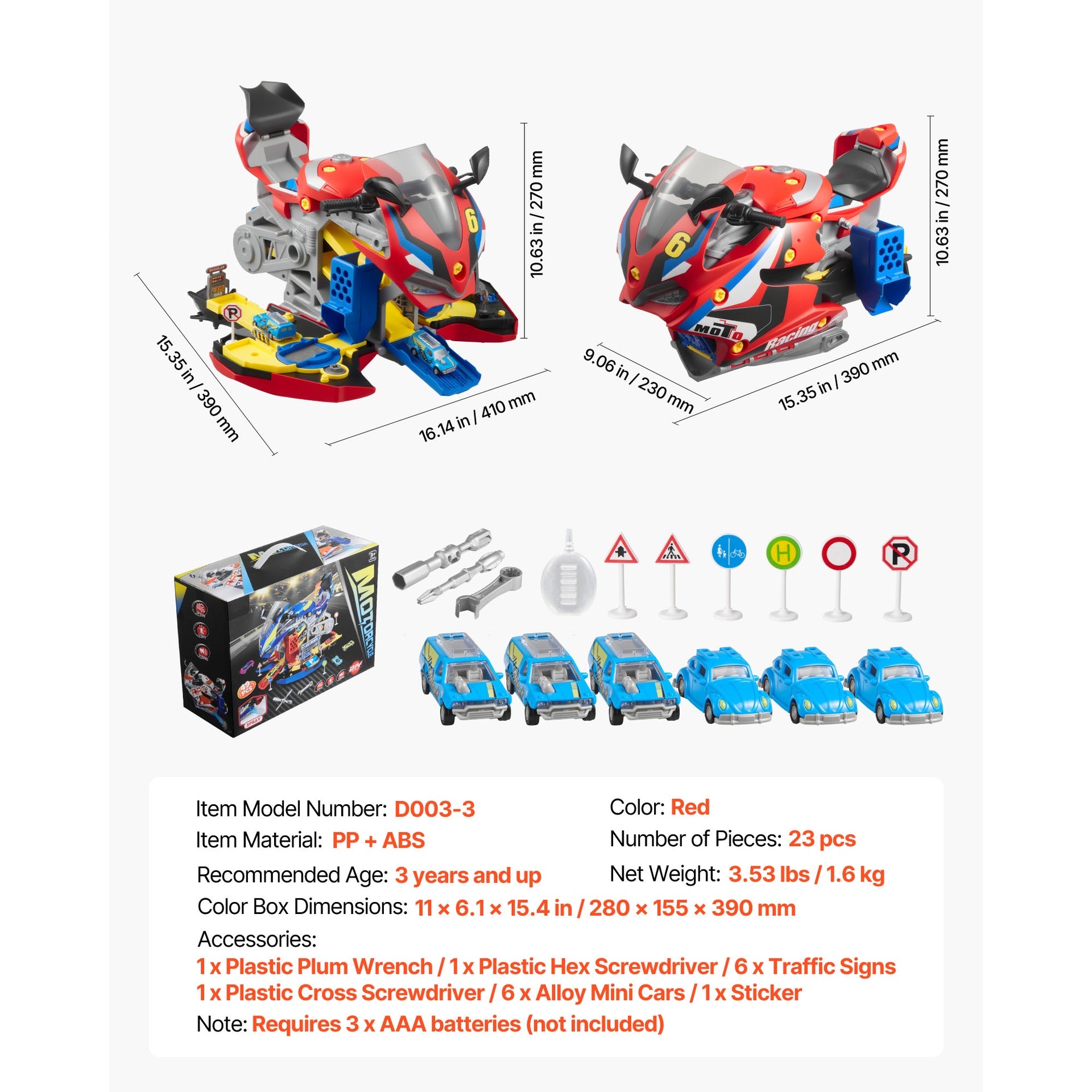 Motorcycle Engine Toy, 25 Pieces, Motorcycle Mechanic Toy with Removable Parts, Lights & Sounds, Simulated Riding & Track Racing, Kids Mechanic Workshop Set for Toddler 3 Years and Up, Red