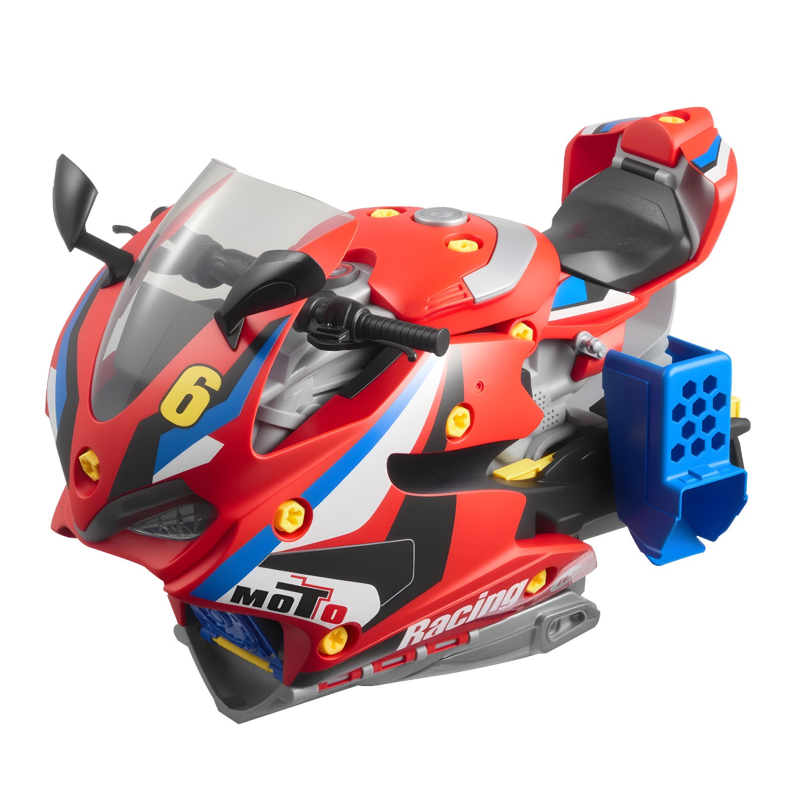 Motorcycle Engine Toy, 25 Pieces, Motorcycle Mechanic Toy with Removable Parts, Lights & Sounds, Simulated Riding & Track Racing, Kids Mechanic Workshop Set for Toddler 3 Years and Up, Red