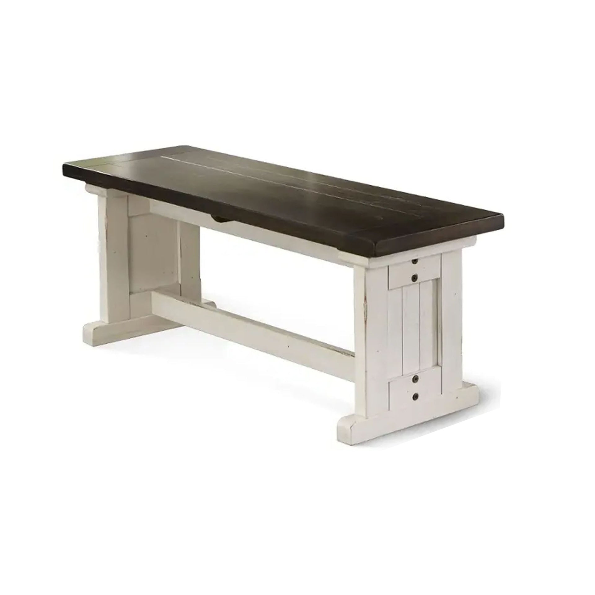 Orso Side Dining Bench, Plank Seat, Off White and Brown Wood 48 Inch