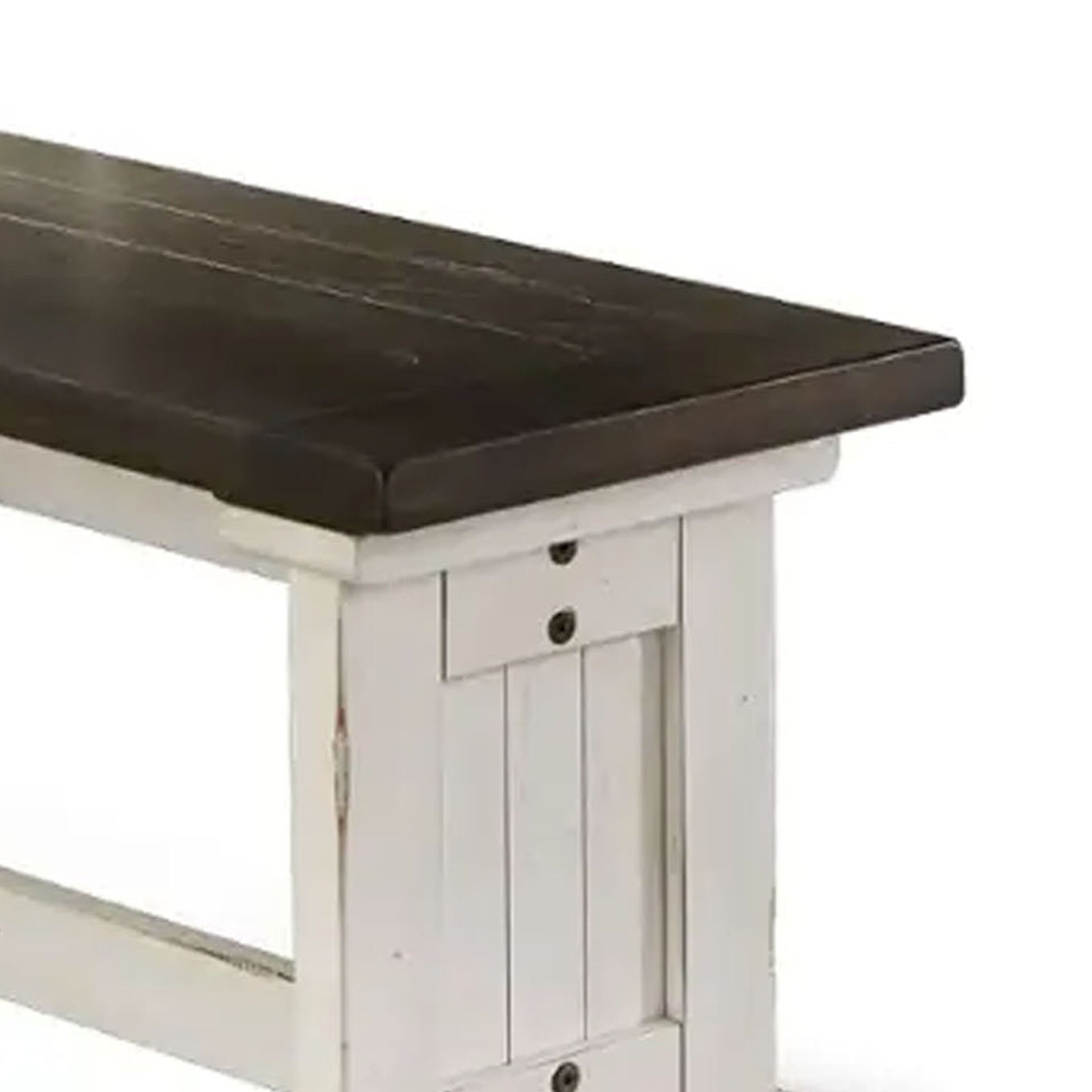 Orso Side Dining Bench, Plank Seat, Off White and Brown Wood 48 Inch