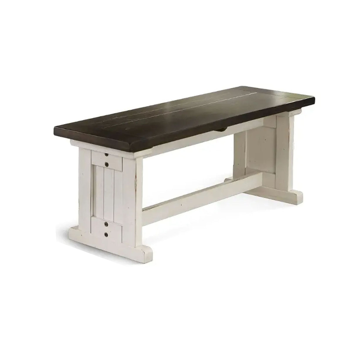 Orso Side Dining Bench, Plank Seat, Off White and Brown Wood 48 Inch