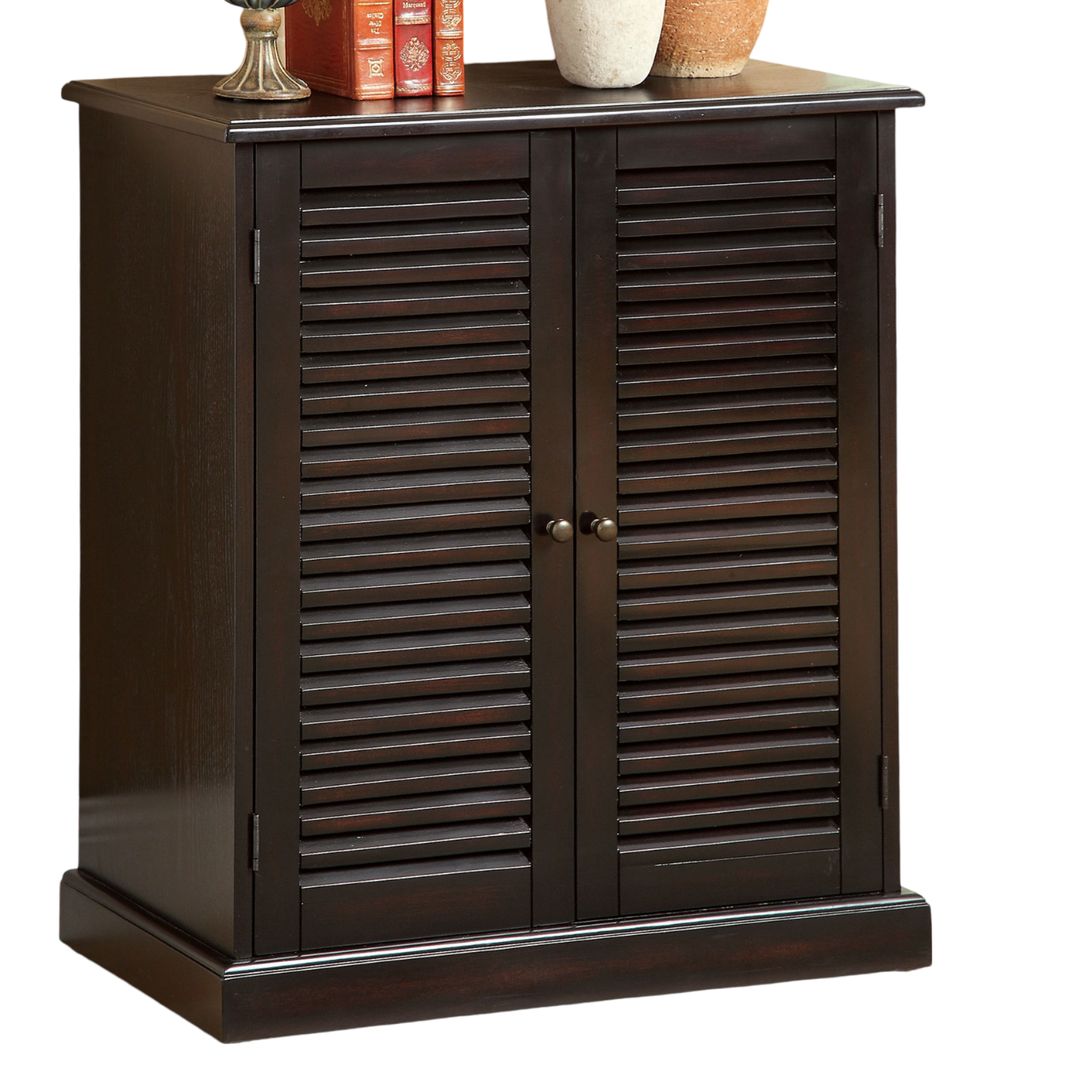 Modern Transitional Design 1pc Shoe Cabinet Espresso Finish Adjustable Shelves Louver Design Doors Home Furniture Shoe Rack