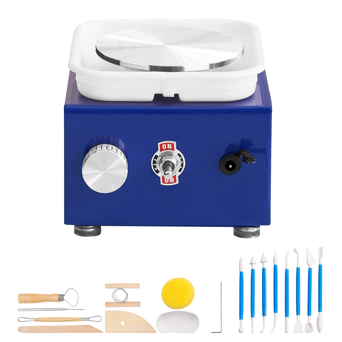 Mini Pottery Wheel, for Kids or Beginners, 2 Turntables 2.6in/3.9in Ceramic Wheel Machine, Adjustable 0-300RPM Speed ABS Detachable Basin, 17 Pottery Accessories, Work Art Craft DIY, 30W, Blue