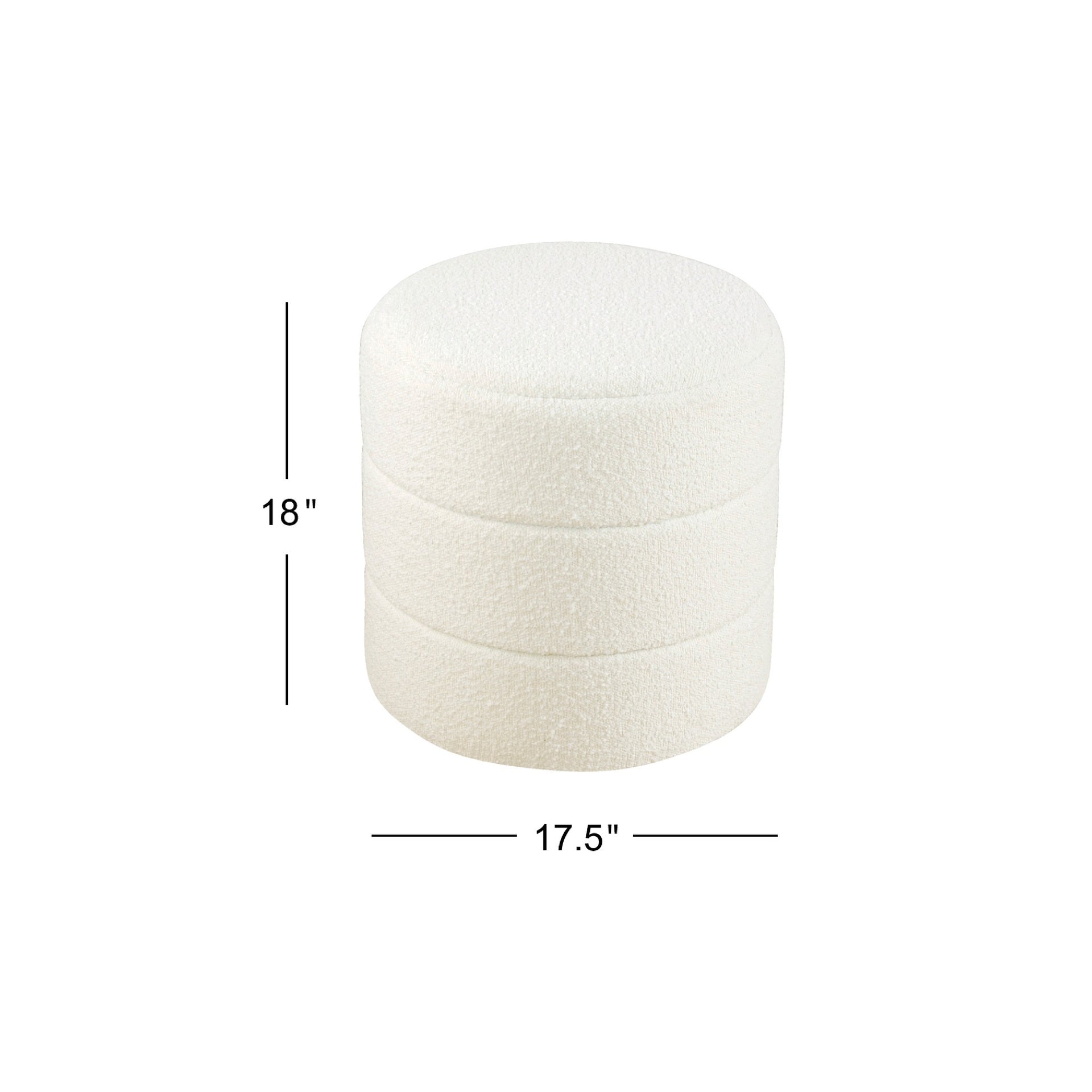 Sem Round Accent Ottoman, Cream White Chanel Stitched Boucle 18 Inch