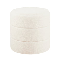 Sem Round Accent Ottoman, Cream White Chanel Stitched Boucle 18 Inch