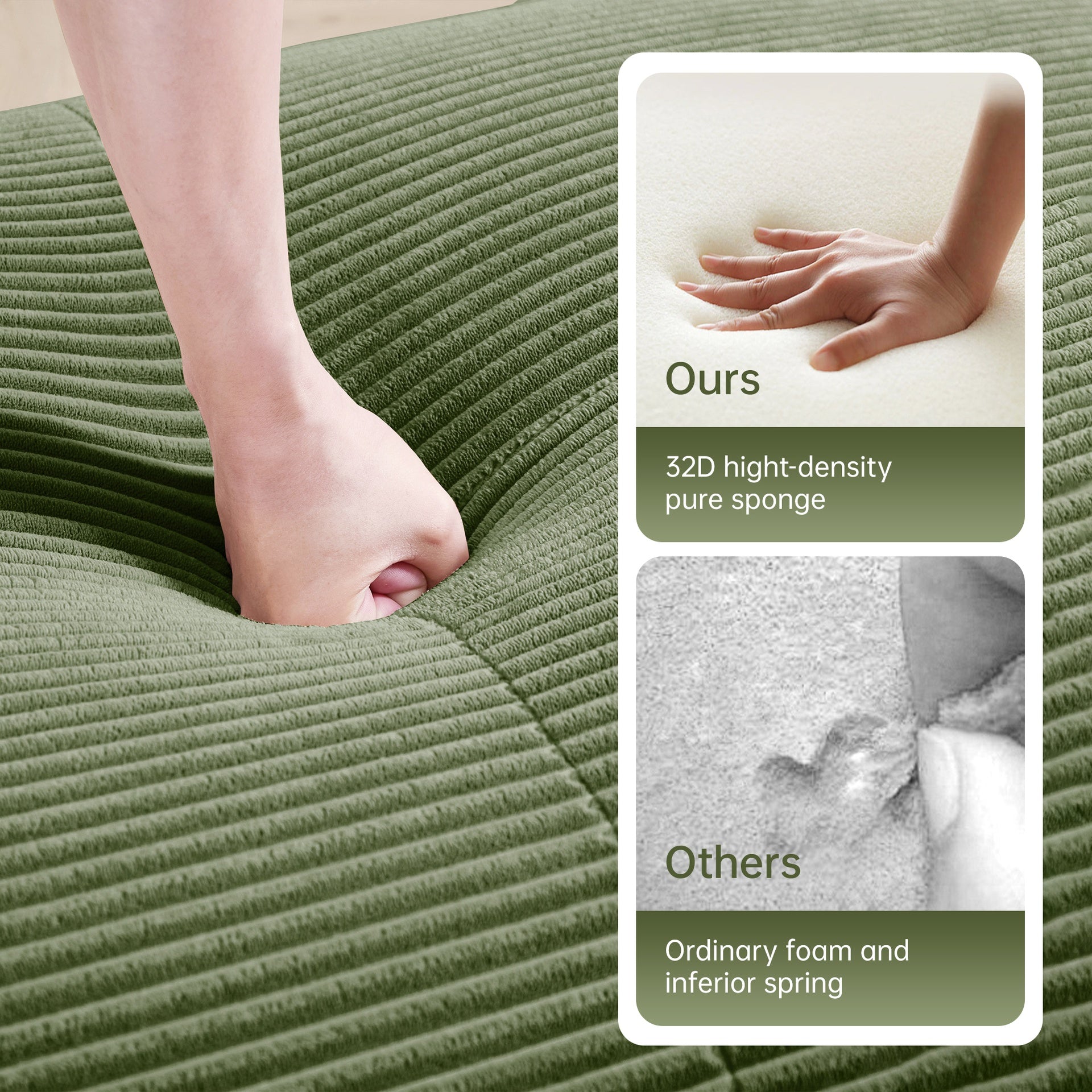 82'' L-shaped sofa in softCorduroy Fabric fabric modular design multiple combinations curved armrests assembly required high-resilience sponge suitable for living rooms rest areas bedroom,Olive green
