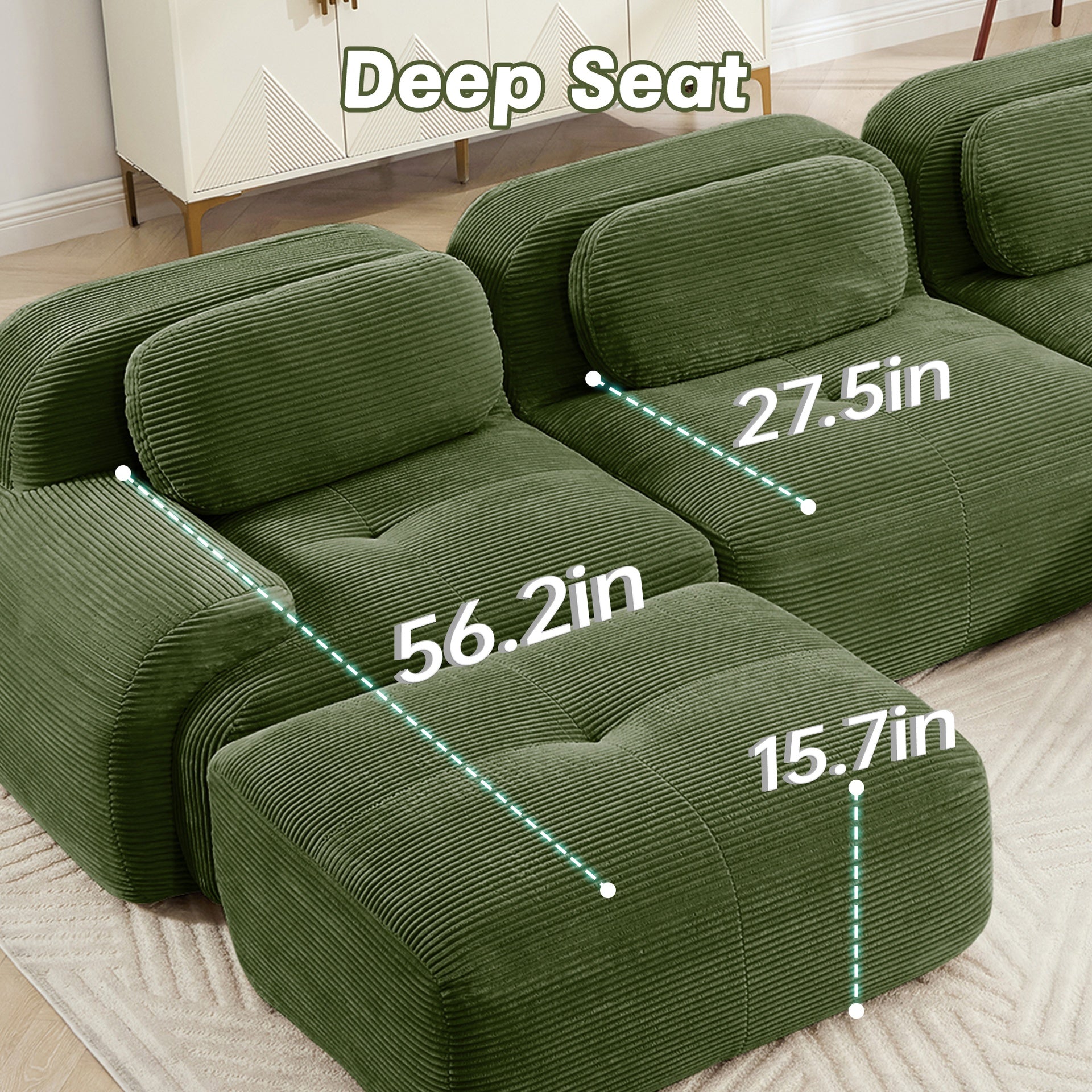 82'' L-shaped sofa in softCorduroy Fabric fabric modular design multiple combinations curved armrests assembly required high-resilience sponge suitable for living rooms rest areas bedroom,Olive green