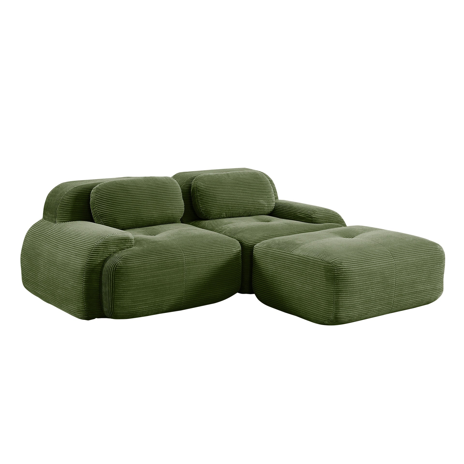 82'' L-shaped sofa in softCorduroy Fabric fabric modular design multiple combinations curved armrests assembly required high-resilience sponge suitable for living rooms rest areas bedroom,Olive green