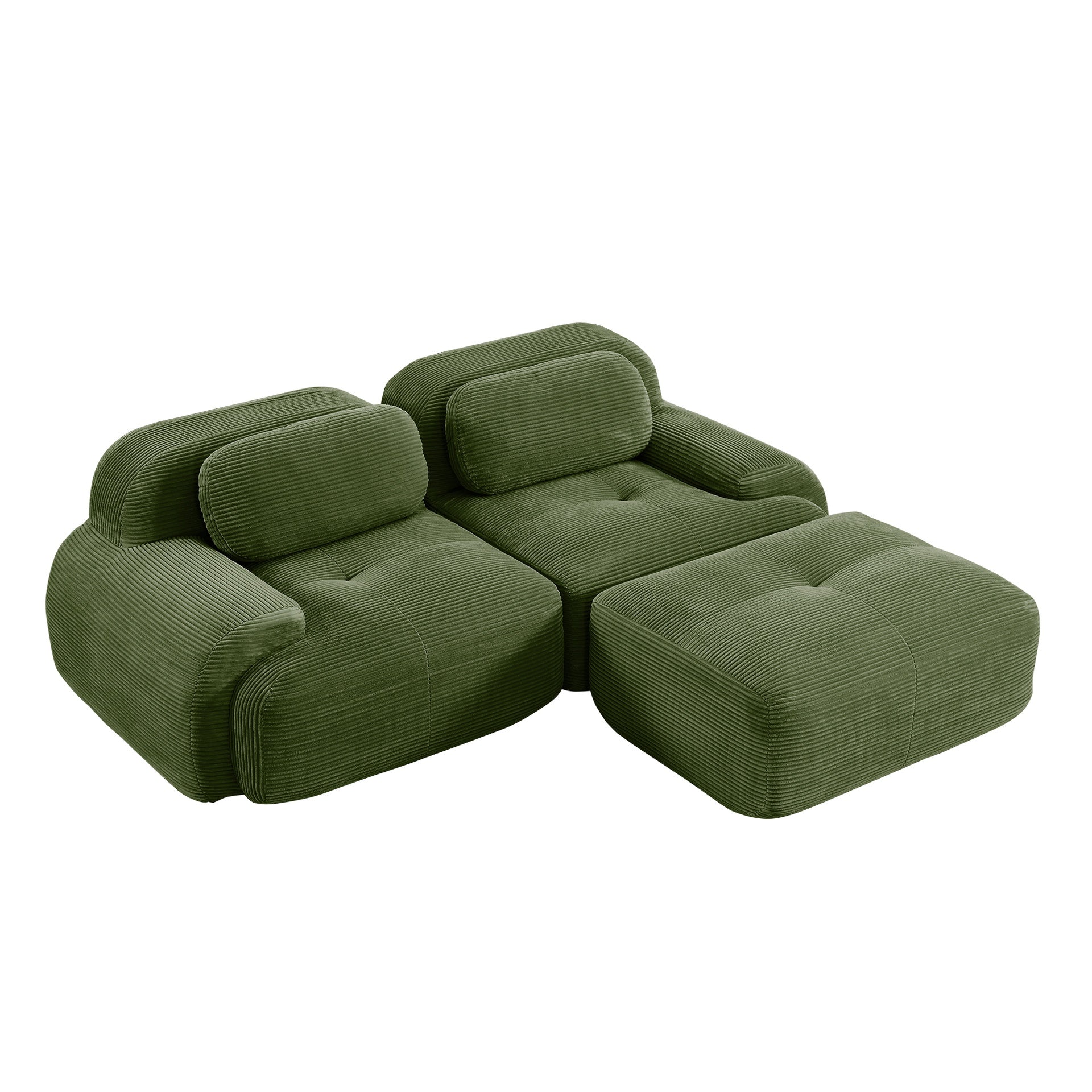 82'' L-shaped sofa in softCorduroy Fabric fabric modular design multiple combinations curved armrests assembly required high-resilience sponge suitable for living rooms rest areas bedroom,Olive green