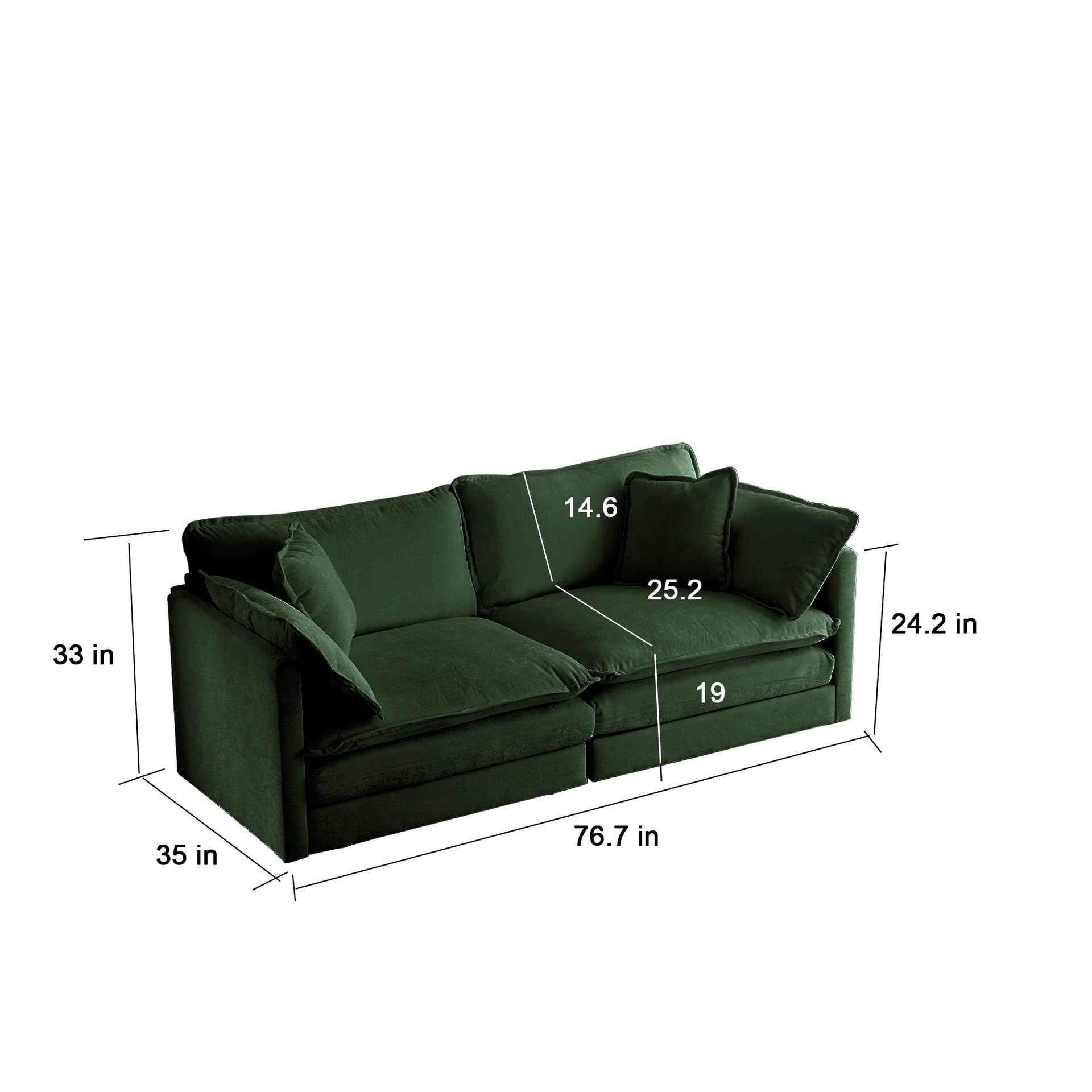 2 Seater Loveseat and Chair Set, 2 Piece Sofa & Chair Set, Loveseat and Accent Chair , 2-Piece Upholstered Chenille Sofa Living Room Couch Furniture(1+2 Seat ) ,Green Chenille