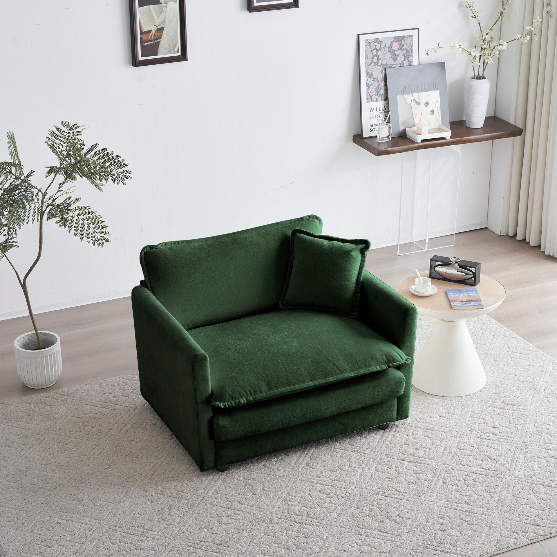 2 Seater Loveseat and Chair Set, 2 Piece Sofa & Chair Set, Loveseat and Accent Chair , 2-Piece Upholstered Chenille Sofa Living Room Couch Furniture(1+2 Seat ) ,Green Chenille