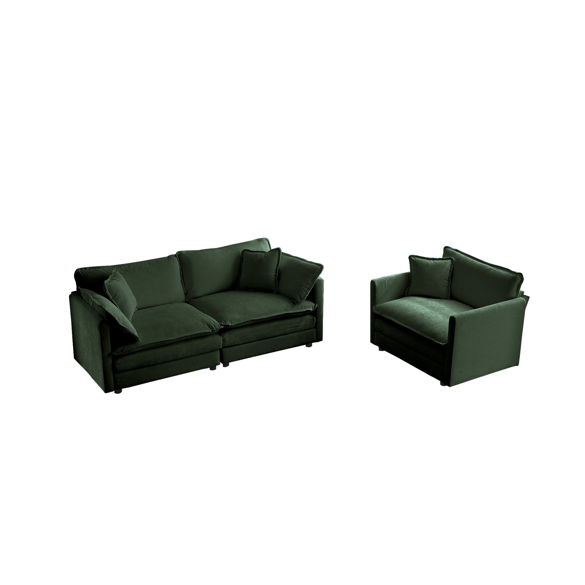 2 Seater Loveseat and Chair Set, 2 Piece Sofa & Chair Set, Loveseat and Accent Chair , 2-Piece Upholstered Chenille Sofa Living Room Couch Furniture(1+2 Seat ) ,Green Chenille