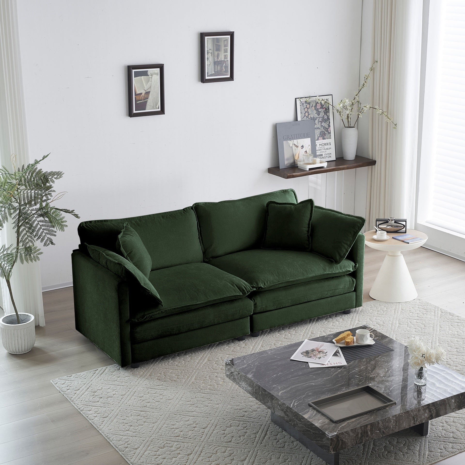 2 Seater Loveseat and Chair Set, 2 Piece Sofa & Chair Set, Loveseat and Accent Chair , 2-Piece Upholstered Chenille Sofa Living Room Couch Furniture(1+2 Seat ) ,Green Chenille