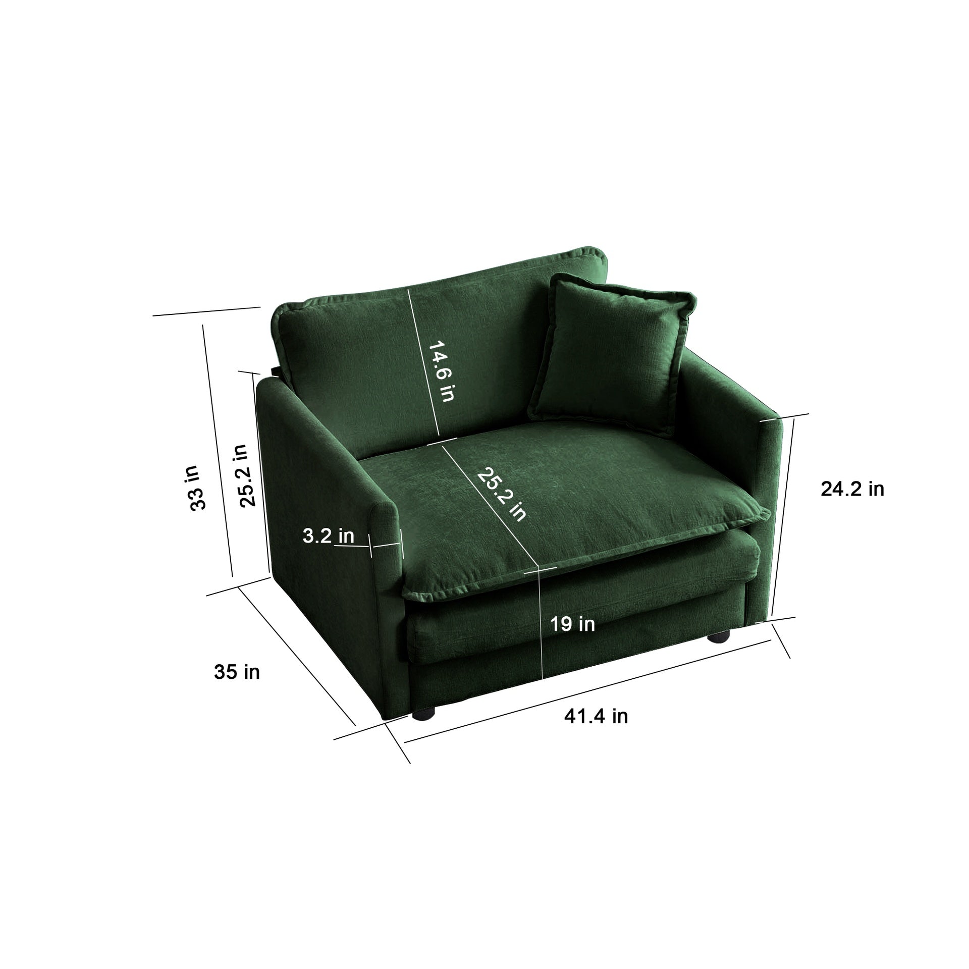 2 Seater Loveseat and Chair Set, 2 Piece Sofa & Chair Set, Loveseat and Accent Chair , 2-Piece Upholstered Chenille Sofa Living Room Couch Furniture(1+2 Seat ) ,Green Chenille