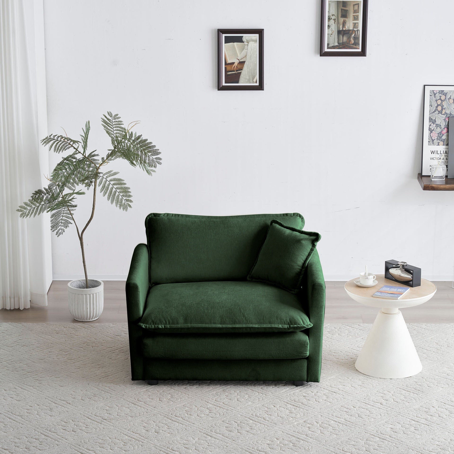 2 Seater Loveseat and Chair Set, 2 Piece Sofa & Chair Set, Loveseat and Accent Chair , 2-Piece Upholstered Chenille Sofa Living Room Couch Furniture(1+2 Seat ) ,Green Chenille