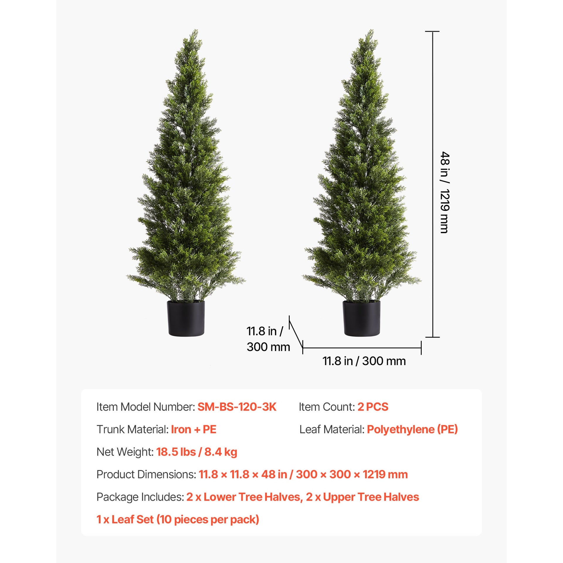Artificial Topiary Cedar Trees, 48 inch 2 Set Faux Pine Shrubs Plants, Fake Silk Tree Look Real, Easy Assembly for Decor Front Porch Outdoor Patio Garden Balcony Backyard Indoor Office