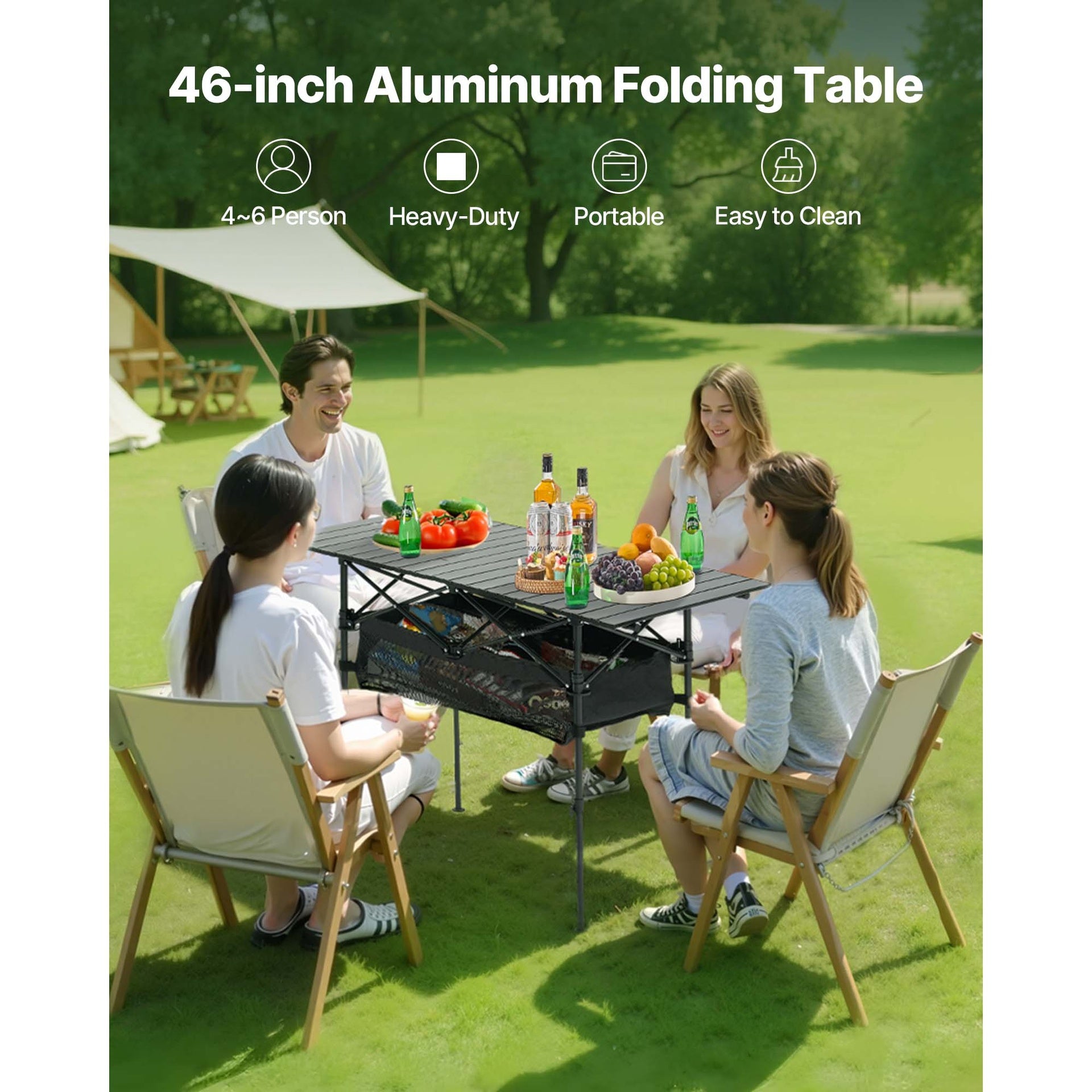 Folding Portable Camping Table Aluminum Outdoor Picnic Roll up Table Storage Bag