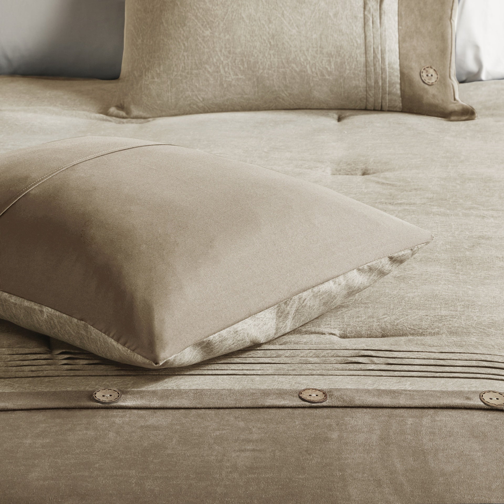 7 Piece Faux Suede Comforter Set Tan Queen