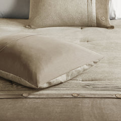 7 Piece Faux Suede Comforter Set Tan Queen