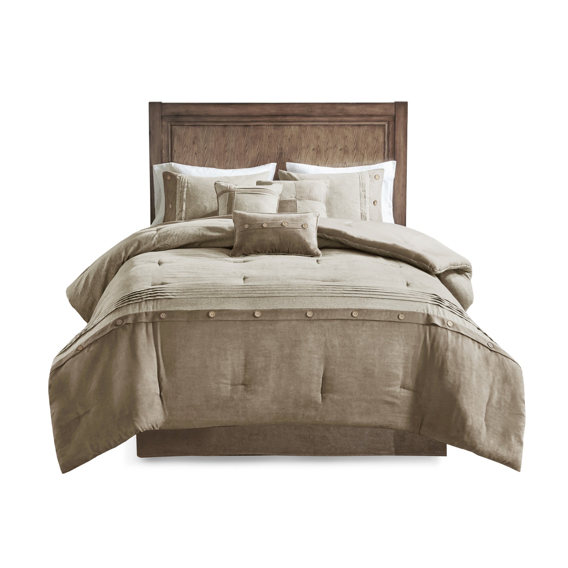 7 Piece Faux Suede Comforter Set Tan Queen