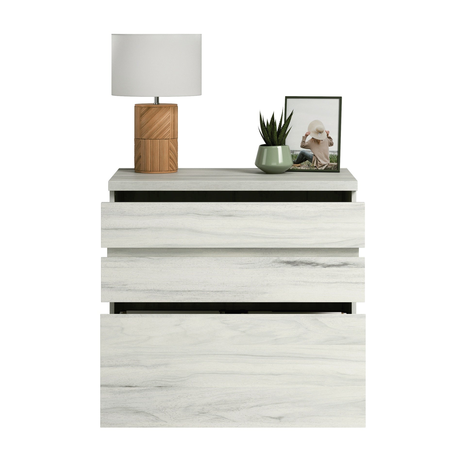 Lateral File with Large Drawers, Off White and Gray finish