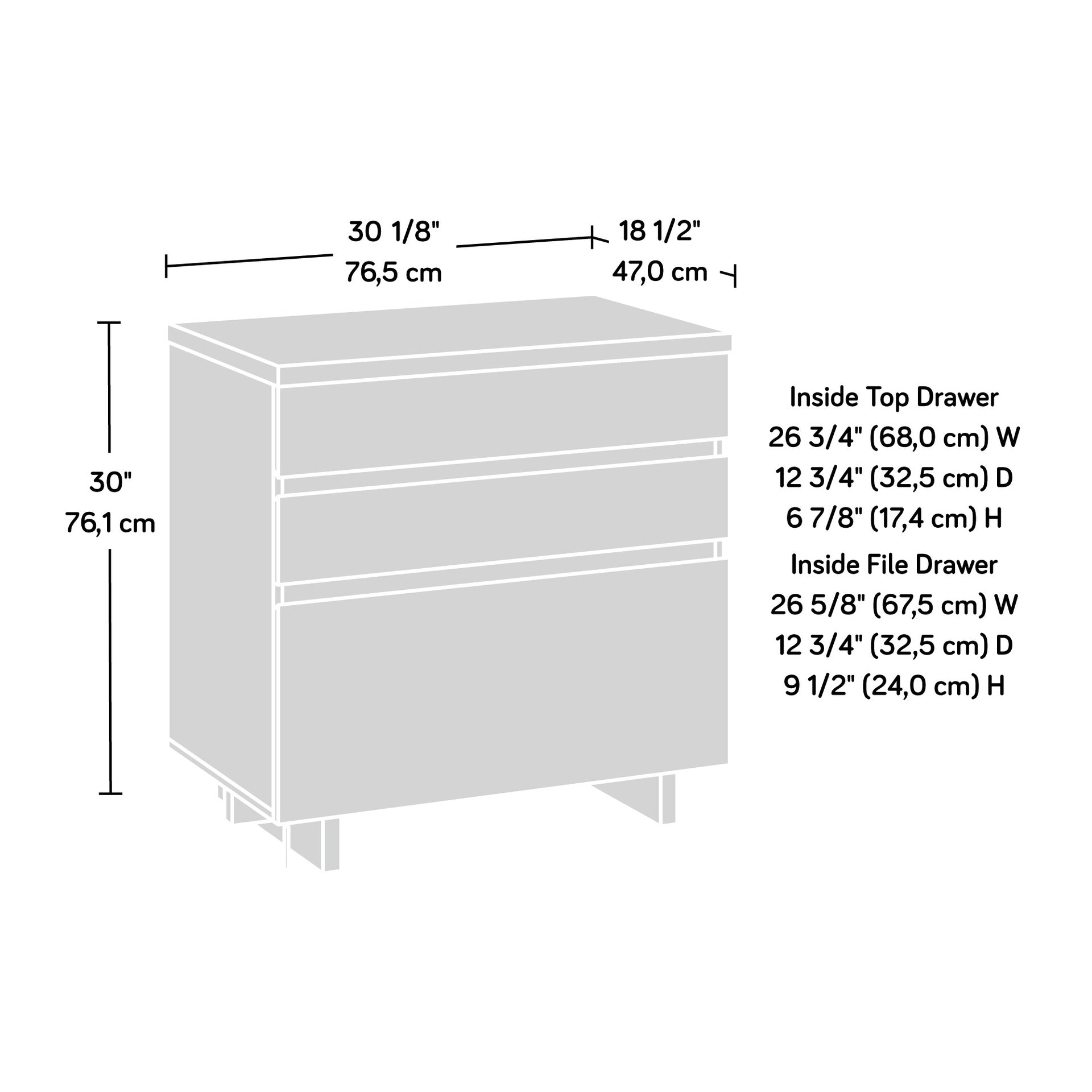 Lateral File with Large Drawers, Off White and Gray finish