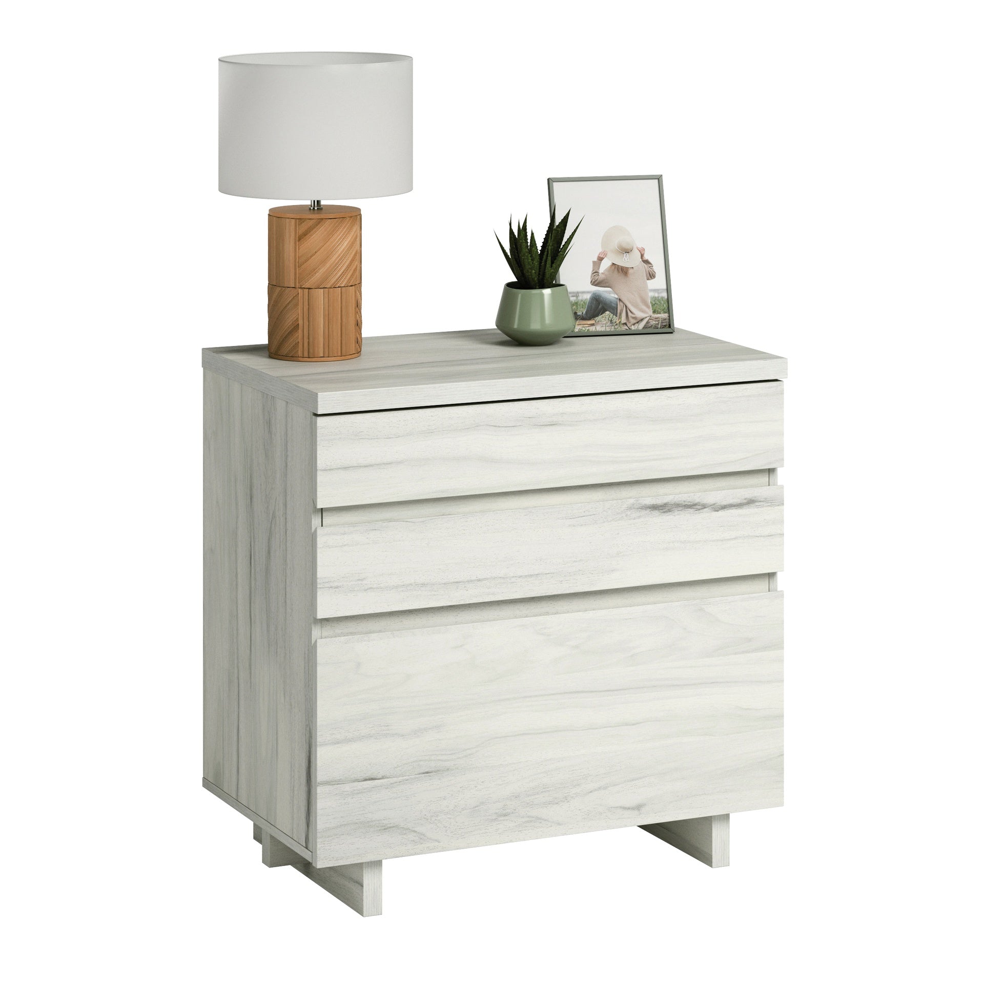 Lateral File with Large Drawers, Off White and Gray finish
