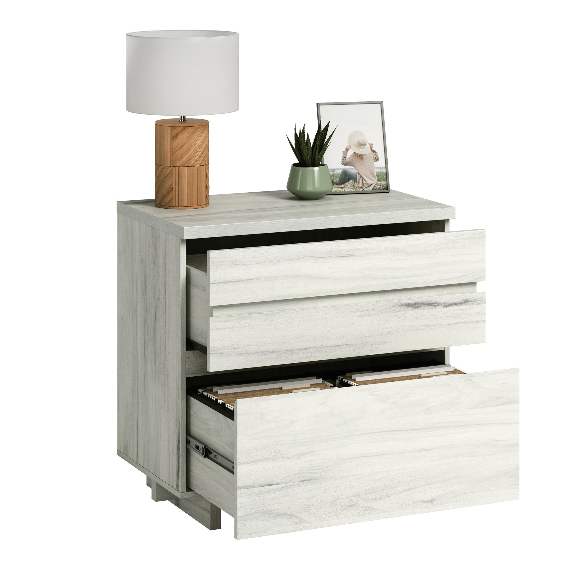 Lateral File with Large Drawers, Off White and Gray finish